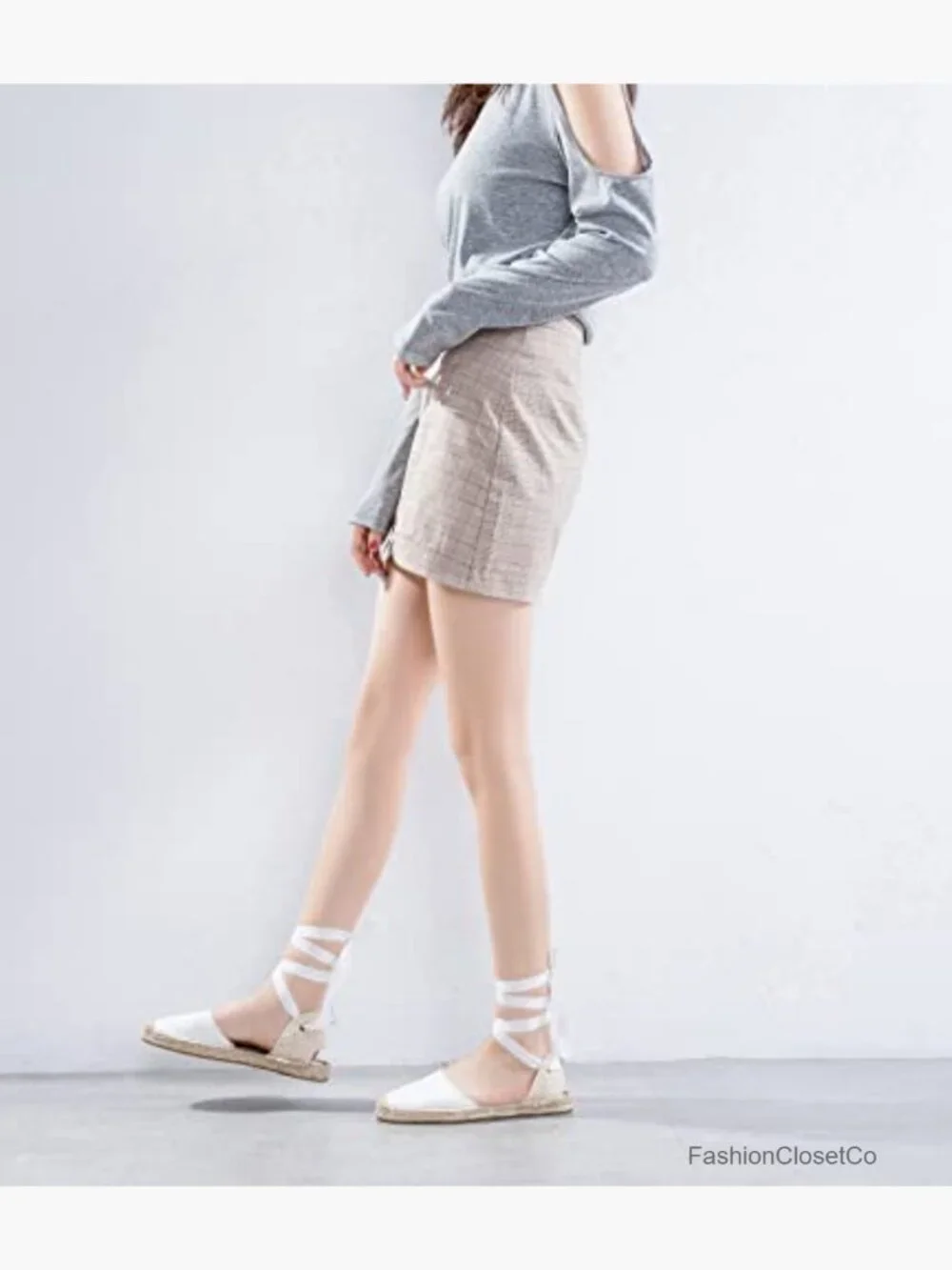 Classic Lace Up Ankle Wrap Espadrille Flat Sandals Closed Toe Canvas